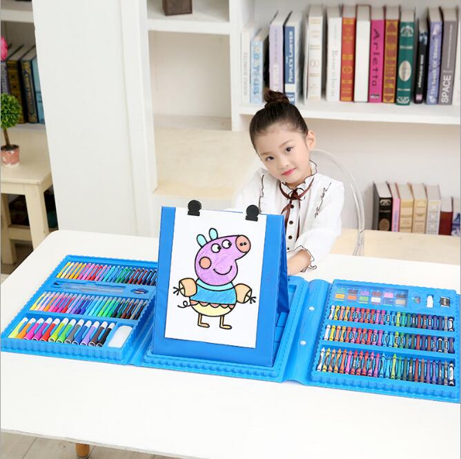 208-Piece with Easel Children's Painting Set. Watercolor Pen Brush. Art Learning Supplies Stationery Set