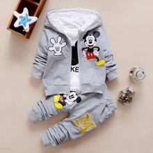 Load image into Gallery viewer, 3pcs/set Baby Boy Girl Clothes Cartoon Mickey Mouse Bear Hooded Coat+T Shirt+Pant Kid Sport Suit For Children Clothing Tracksuit
