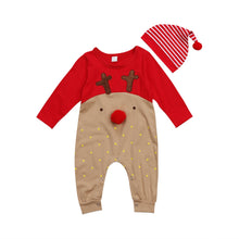 Load image into Gallery viewer, 2Pcs Newborn Baby Boys Girl Christmas Rompers Long Sleeve Deer Romper Jumpsuit Hat Sleepwear Party Costume Baby Clothes
