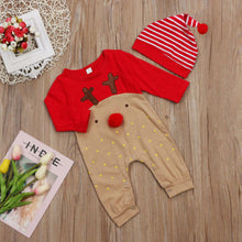 Load image into Gallery viewer, 2Pcs Newborn Baby Boys Girl Christmas Rompers Long Sleeve Deer Romper Jumpsuit Hat Sleepwear Party Costume Baby Clothes
