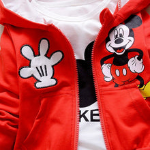 Load image into Gallery viewer, 3pcs/set Baby Boy Girl Clothes Cartoon Mickey Mouse Bear Hooded Coat+T Shirt+Pant Kid Sport Suit For Children Clothing Tracksuit
