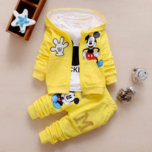 Load image into Gallery viewer, 3pcs/set Baby Boy Girl Clothes Cartoon Mickey Mouse Bear Hooded Coat+T Shirt+Pant Kid Sport Suit For Children Clothing Tracksuit
