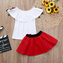 Load image into Gallery viewer, Baby Girls Suit Set Toddler Baby Girls Sleeveless Off Shoulder Embroidery Rose Tops+Skirts Outfits
