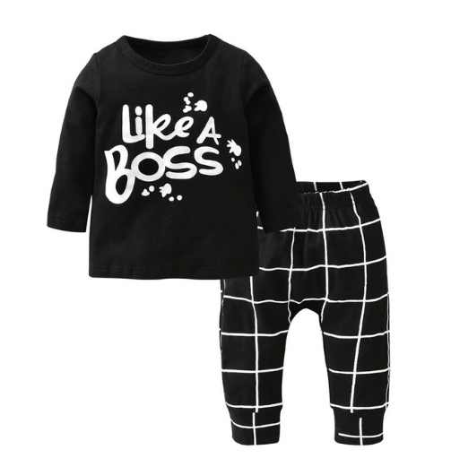 2 Pcs Newborn Toddler Baby Boy Clothes Set Long Sleeve Letter Like A Boss T-shirt+Pants Infant Clothing Set Kids Toddler Outfits