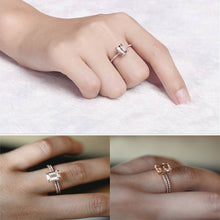 Load image into Gallery viewer, 2Pcs Ring/Set Rose Gold Filled White Crystal Zircon Wedding Engagement Ring Size 6-10
